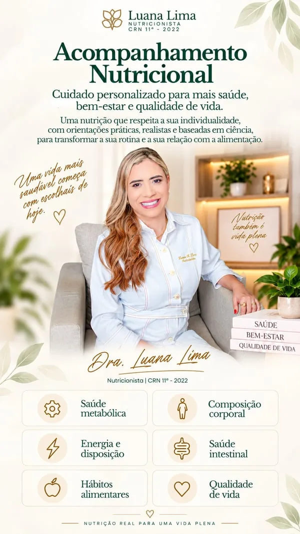 Cartaz do acompanhamento nutricional da Dra. Luana Lima